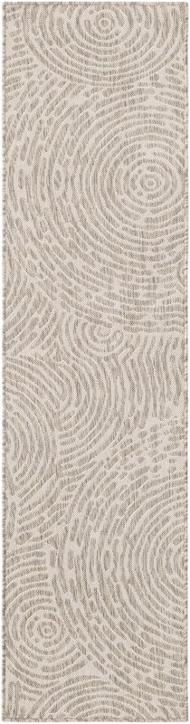 2' x 8' Grafton · Swirling lines Outdoor Rug, gray and ivory