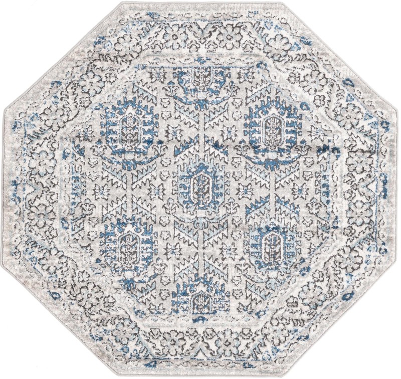 4' x 4' Bozeman · Tribal medallion rug, gray and blue