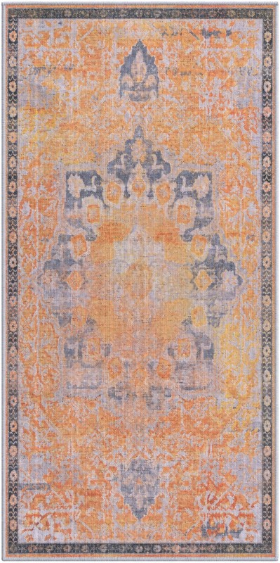 2' x 4' Rideout · Distressed medallion rug, yellow and slate