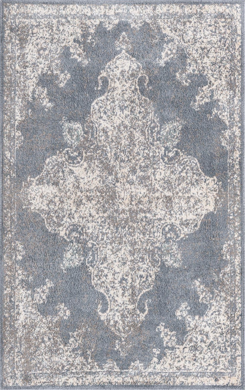 5' x 8' Maude · Distressed medallion rug, gray and ivory