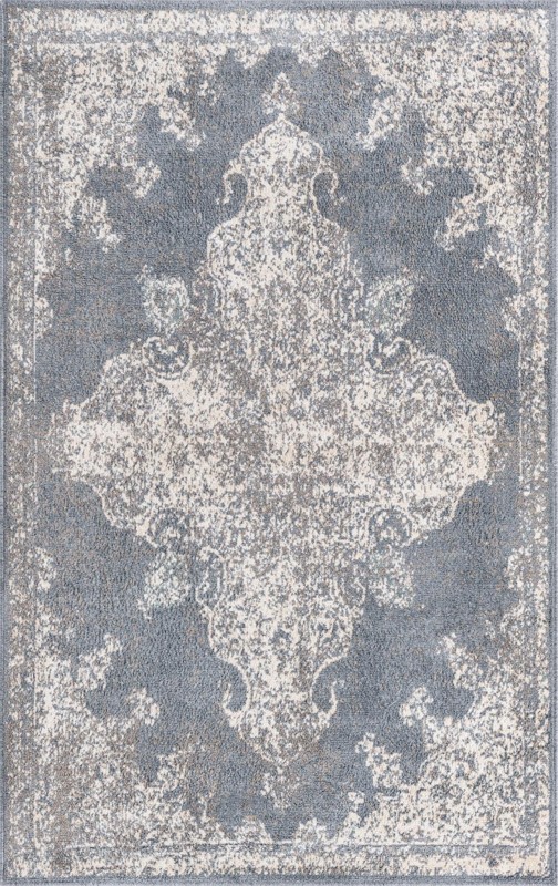 5' x 8' Maude · Distressed medallion rug, gray and ivory