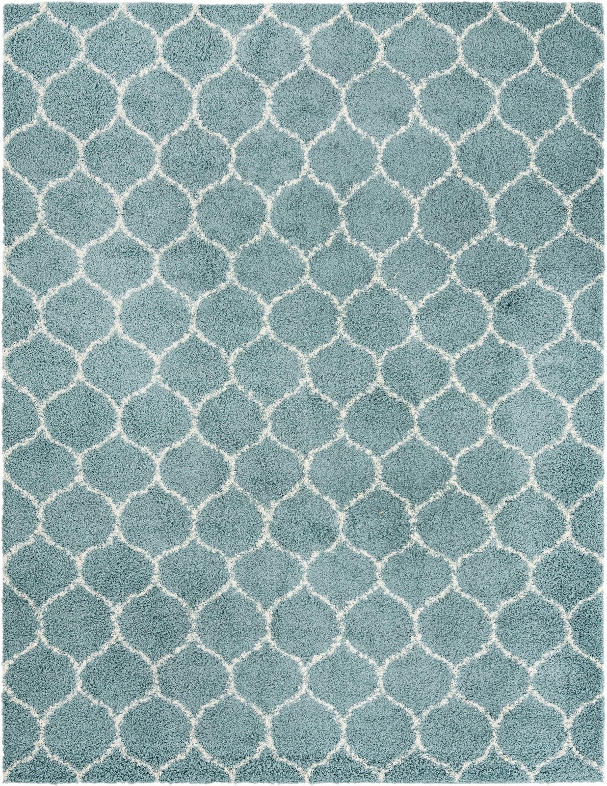 10' x 13' Barnett · Lattice shag rug, light blue and ivory