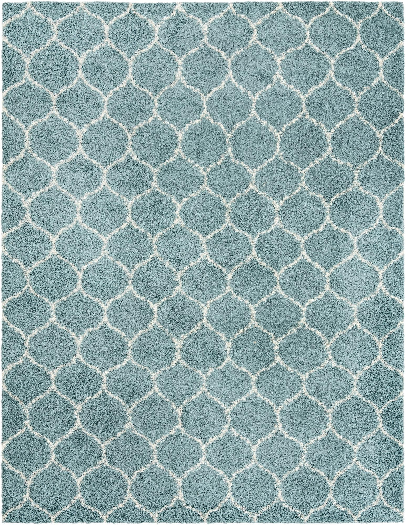 10' x 13' Barnett · Lattice shag rug, light blue and ivory