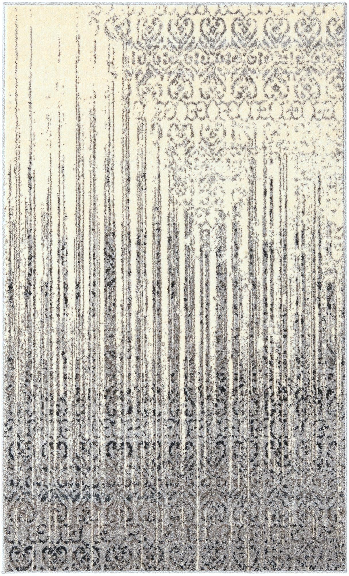 3' x 5' 3 Marchmont · Abstract damask rug, gray and ivory