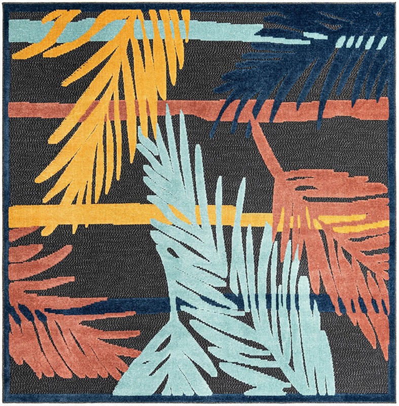 7' 10 x 7' 10 Elm · Border Outdoor Rug, charcoal