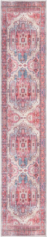 2' x 10' Luther · Medallion Washable Rug, red and blue