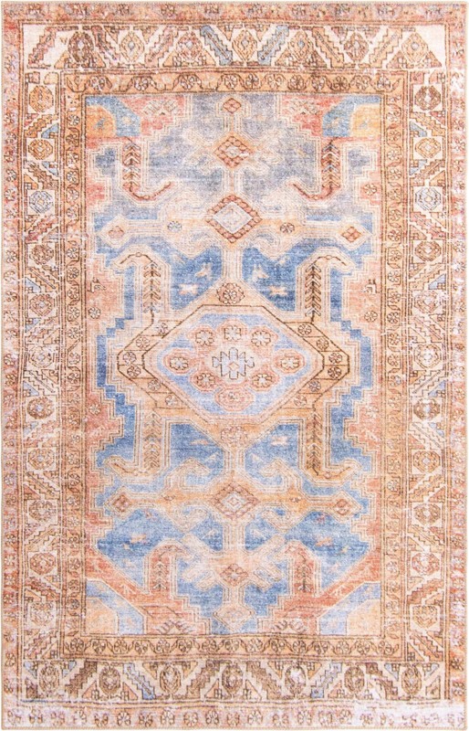 5' x 8' Walford · Medallion Washable Rug, blue and rust