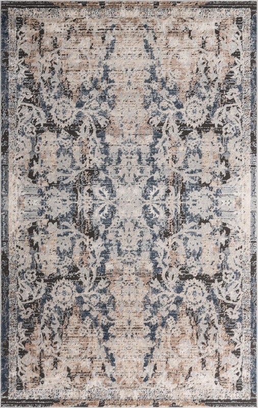 5' 3 x 8' Lumley · Distressed floral rug, navy and beige