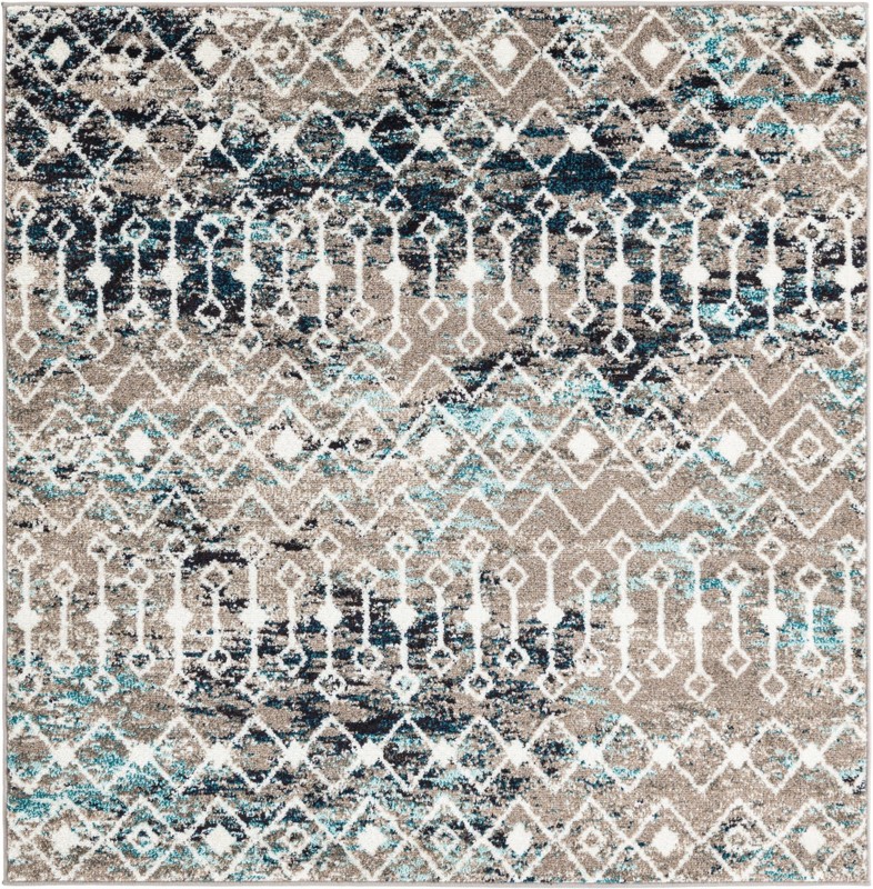 5' 3 x 5' 3 Boswell · Geometric trellis rug, gray and teal