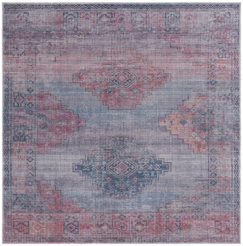 Perley · Geometric medallion Washable Rug, antique blue