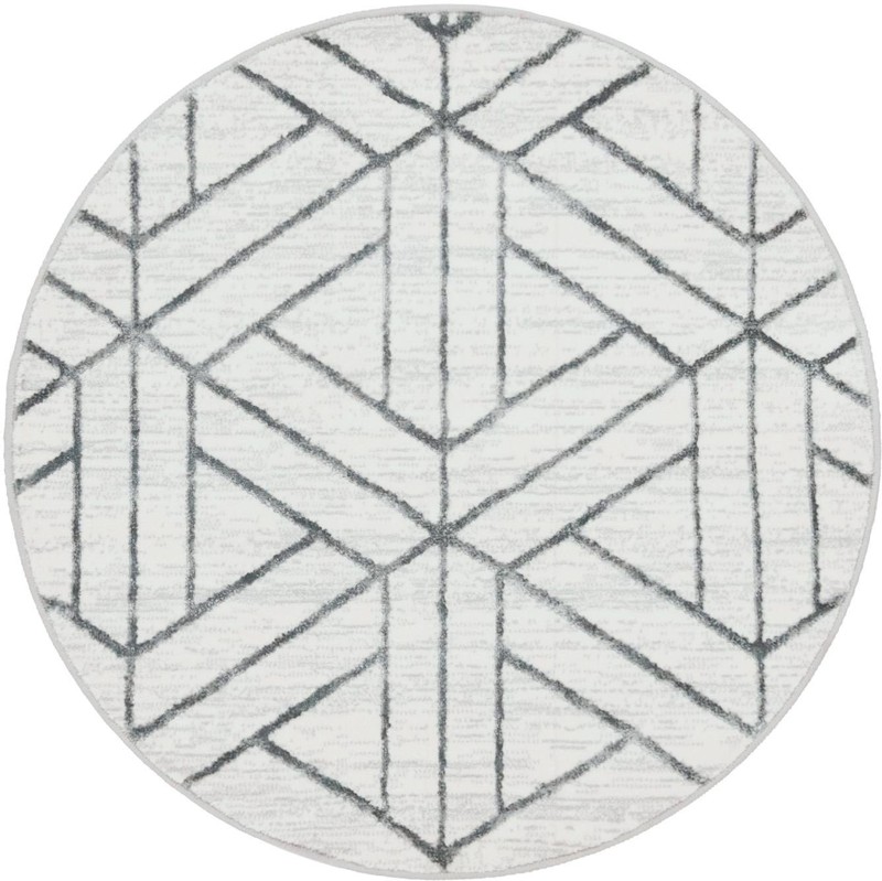 3' 3 x 3' 3 Norwood · Geometric trellis rug, white and gray