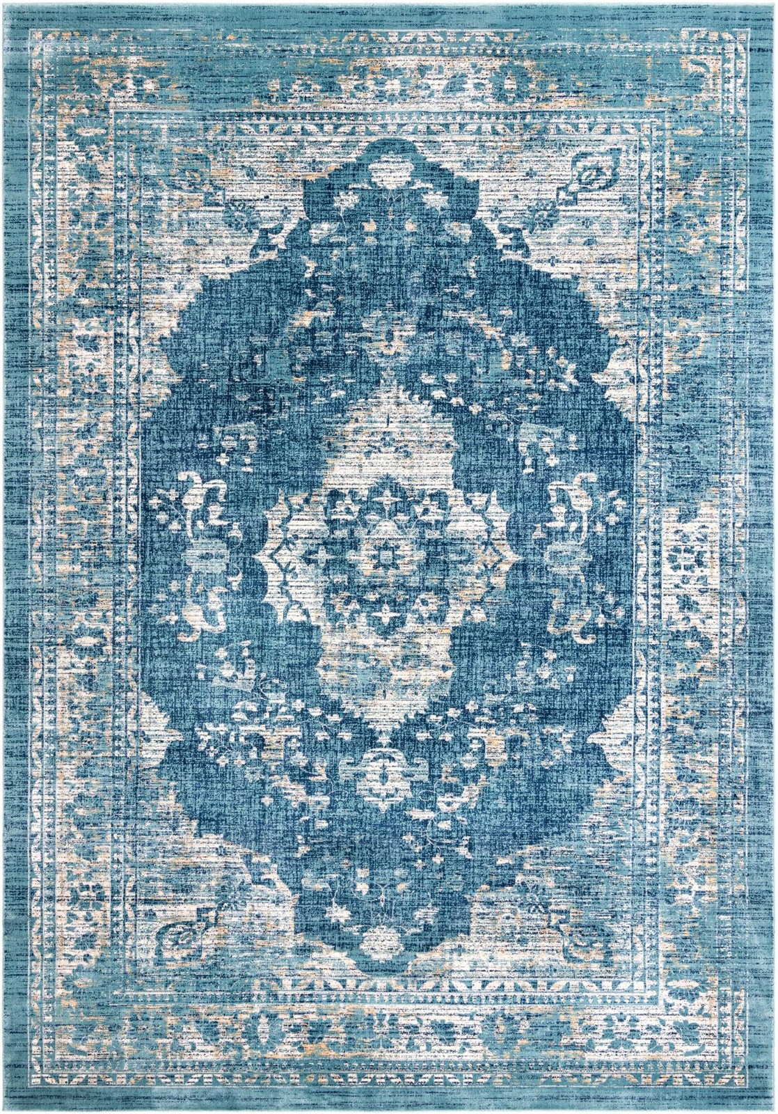 7' x 10' Fanshawe · Medallion rug, navy and beige