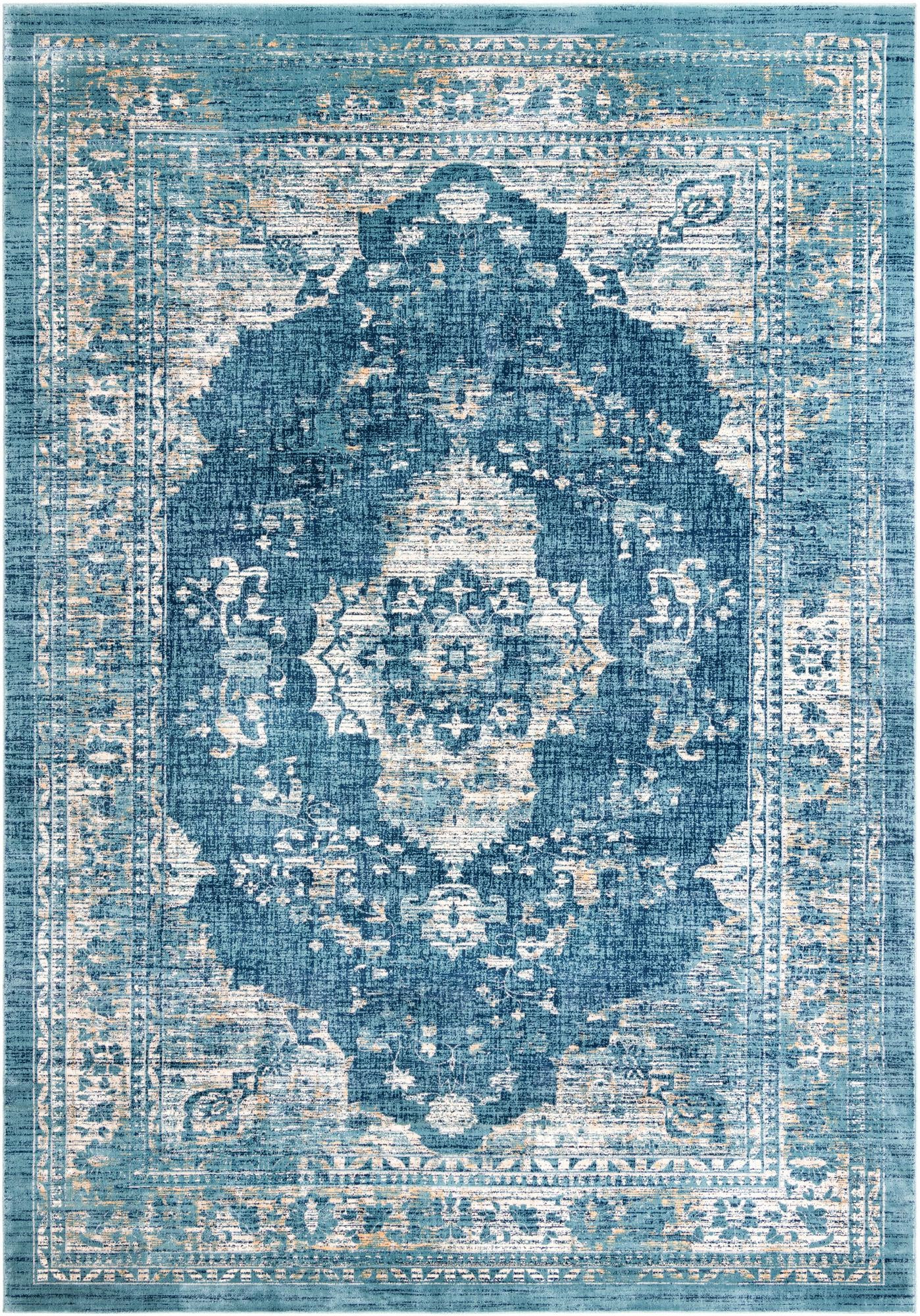 7' x 10' Fanshawe · Medallion rug, navy and beige
