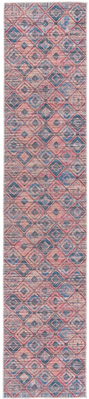 2' 7 x 12' Torrance · Geometric diamond Washable Rug, peach and blue