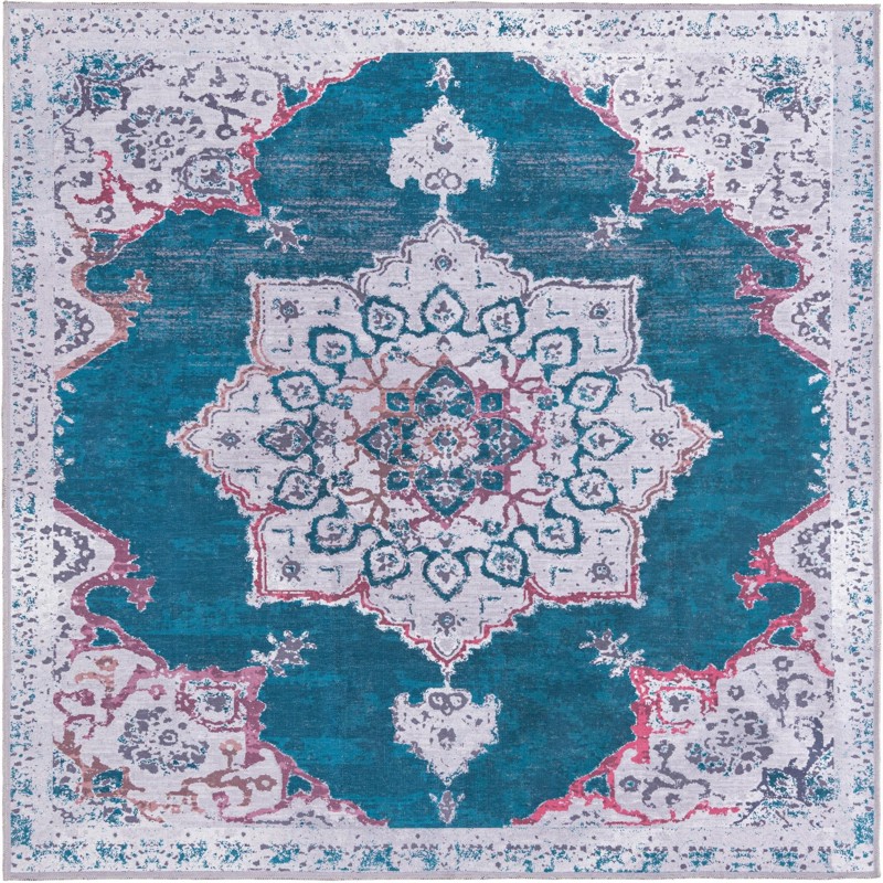 7' 3 x 7' 3 Rideout · Medallion Washable Rug, teal and gray