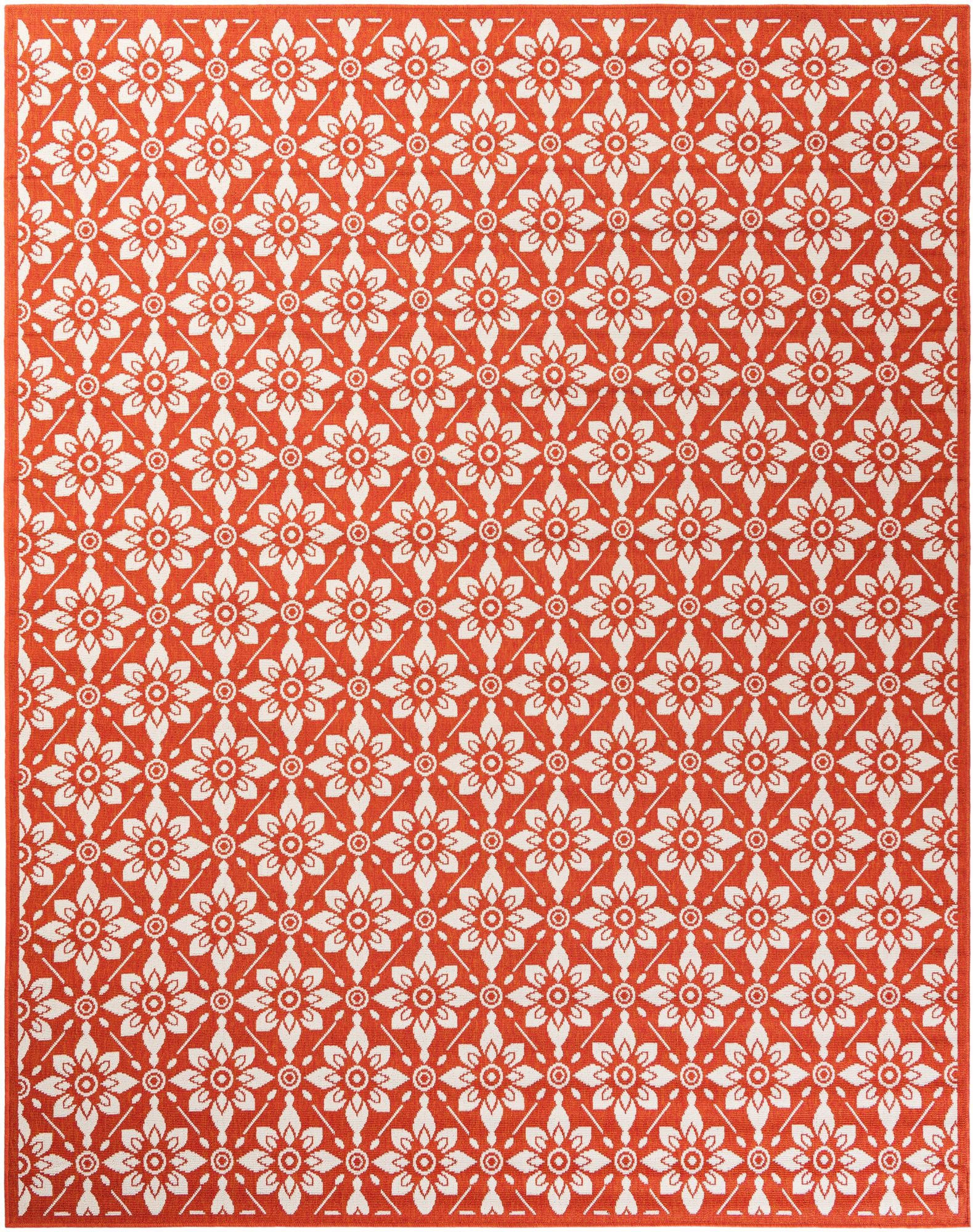 7' 10 x 10' Selwyn · Floral trellis Outdoor Rug, rust and ivory