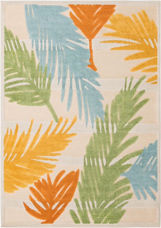 Fargo · Tropical leaf Outdoor Rug, multicolour on beige