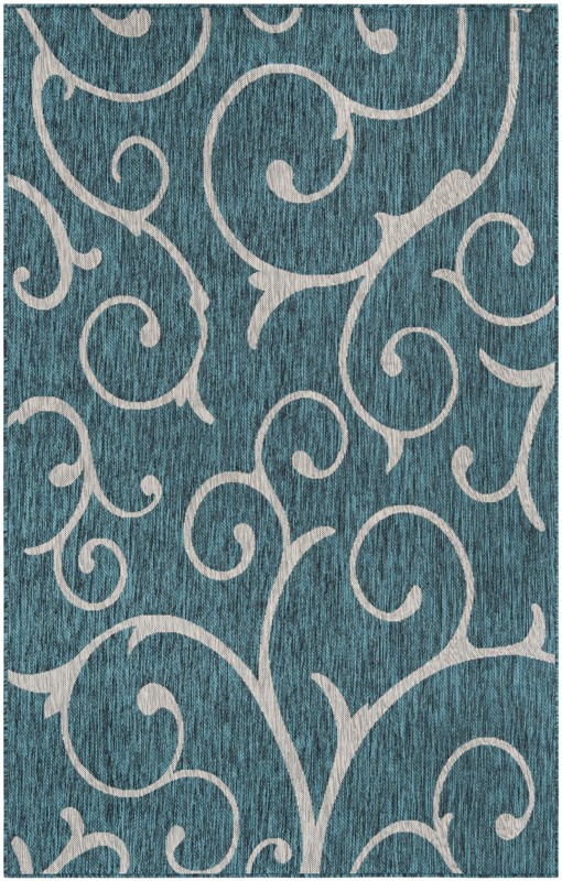 5' 3 x 8' Shale · Floral / botanical Outdoor Rug, teal