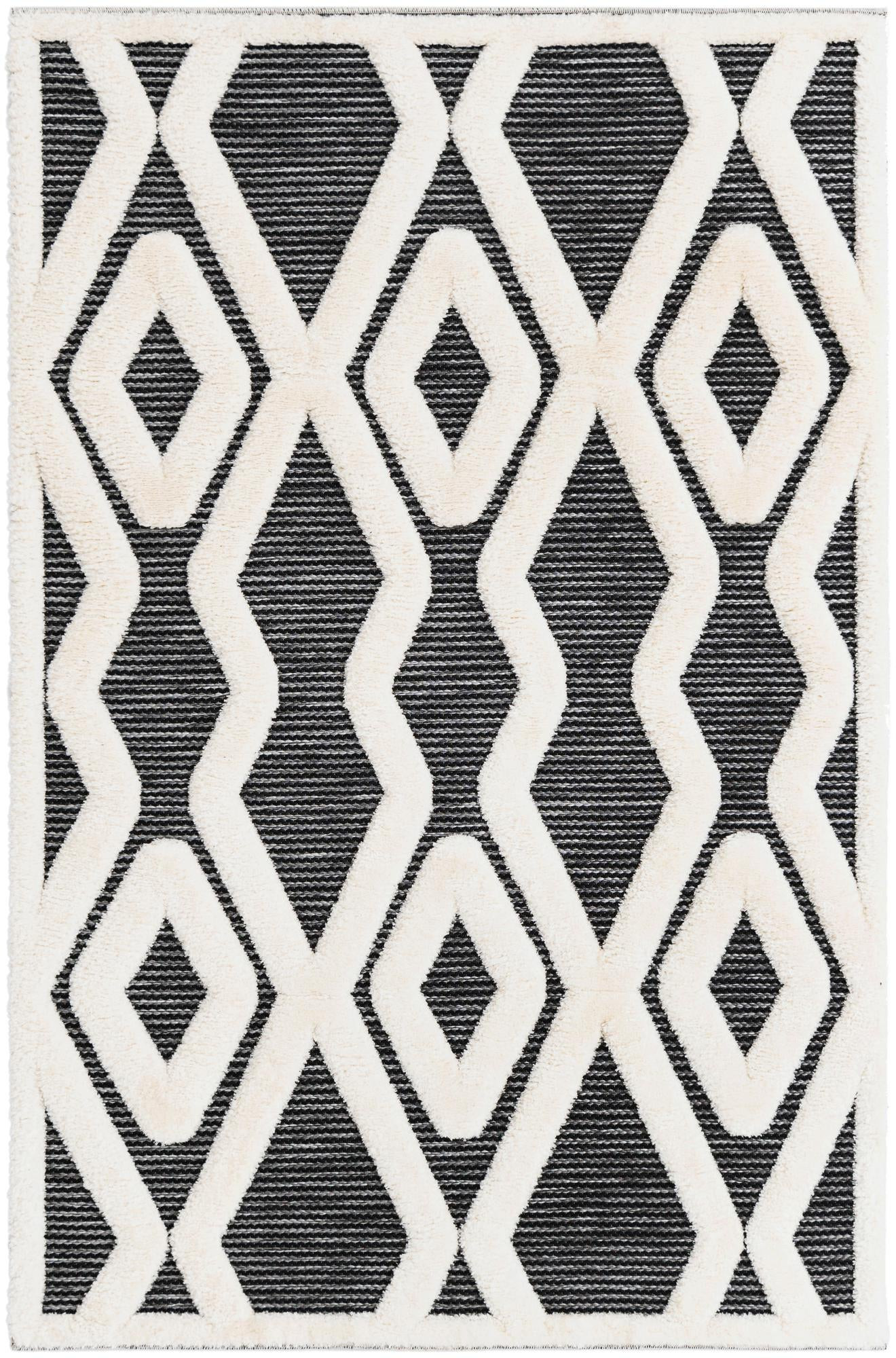 4' x 6' Armstead · Geometric trellis rug, gray and ivory