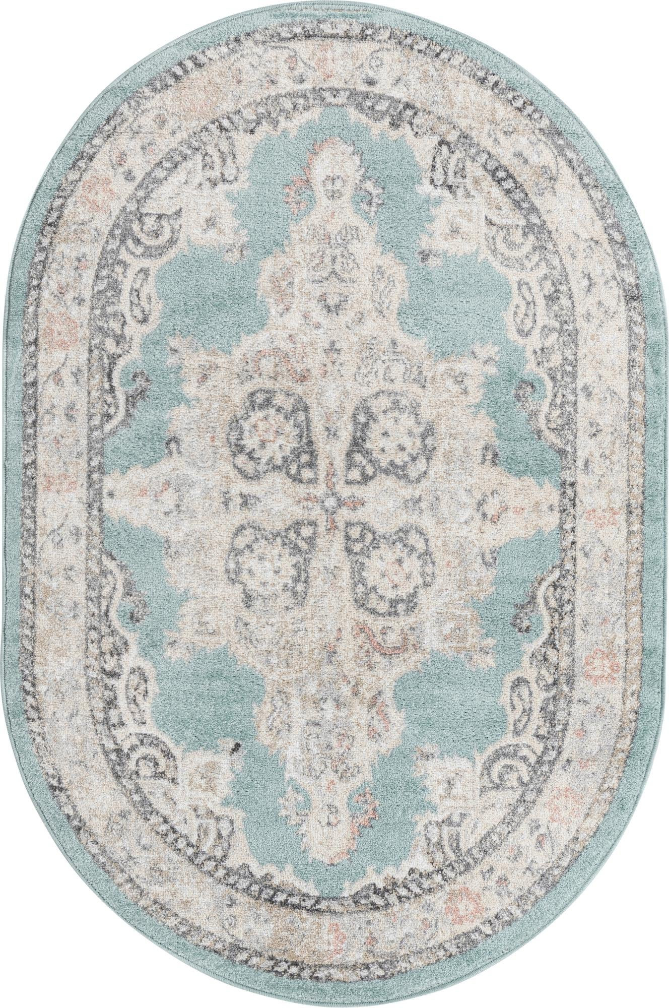 4' x 6' Selby · Border rug, aqua