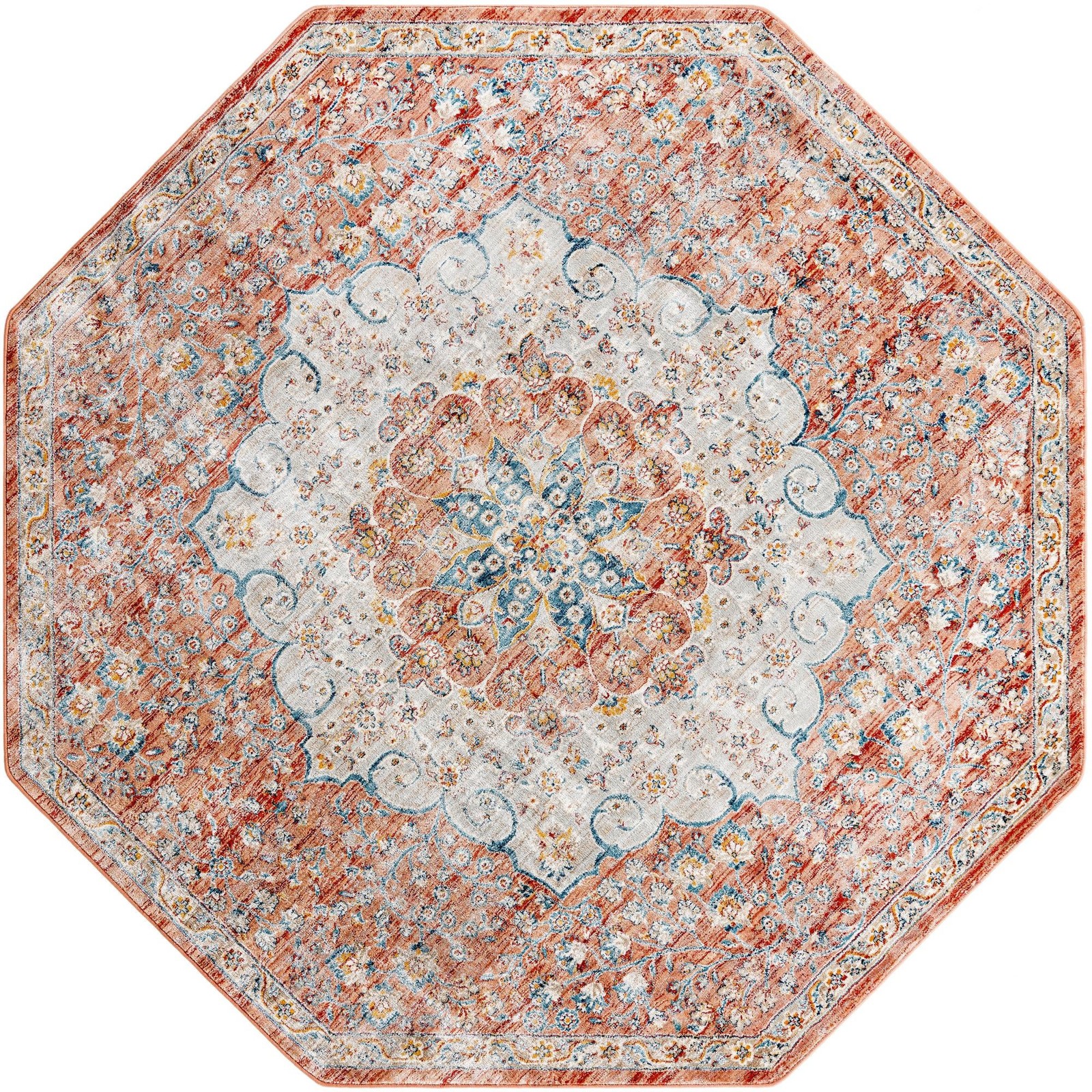 7' x 7' Stanford · Border rug, red