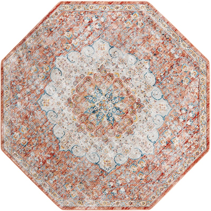 7' x 7' Stanford · Border rug, red