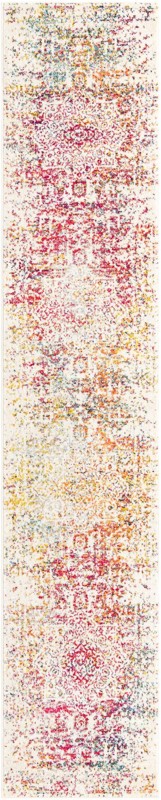 2' 7 x 13' Birch · Distressed medallion rug, ivory and multi
