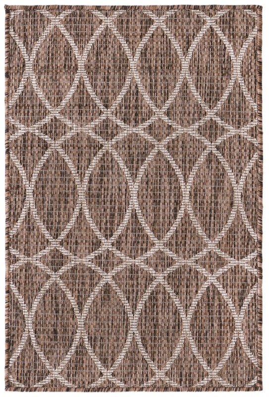 2' x 3' Atkins · Geometric lattice Outdoor Rug, brown and ivory
