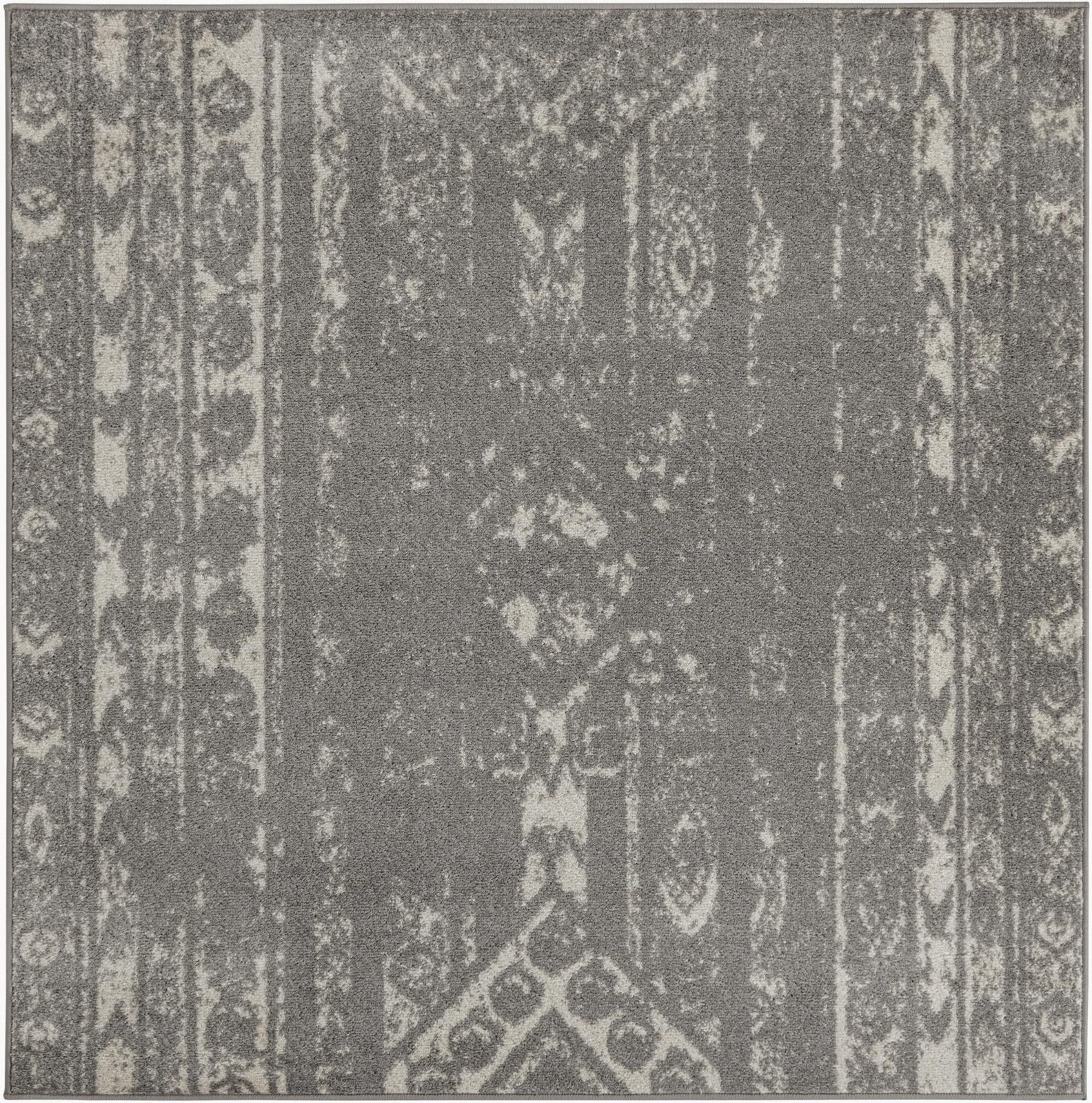 5' 3 x 5' 3 Underhill · Tribal stripe rug, gray and ivory