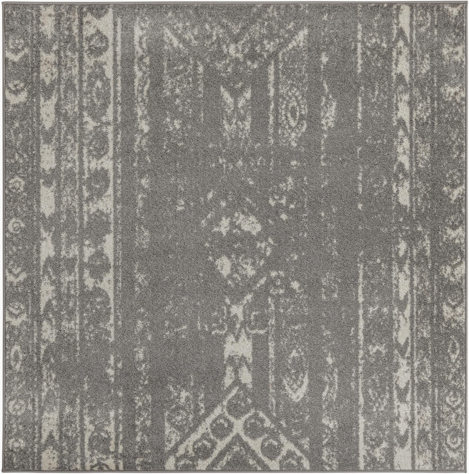 5' 3 x 5' 3 Underhill · Tribal stripe rug, gray and ivory