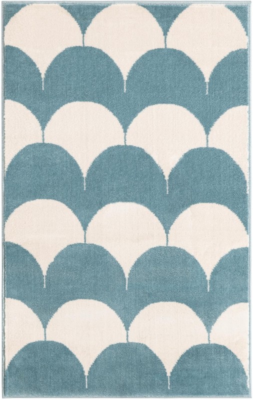 Ocala · Scallop geometric rug, blue and ivory