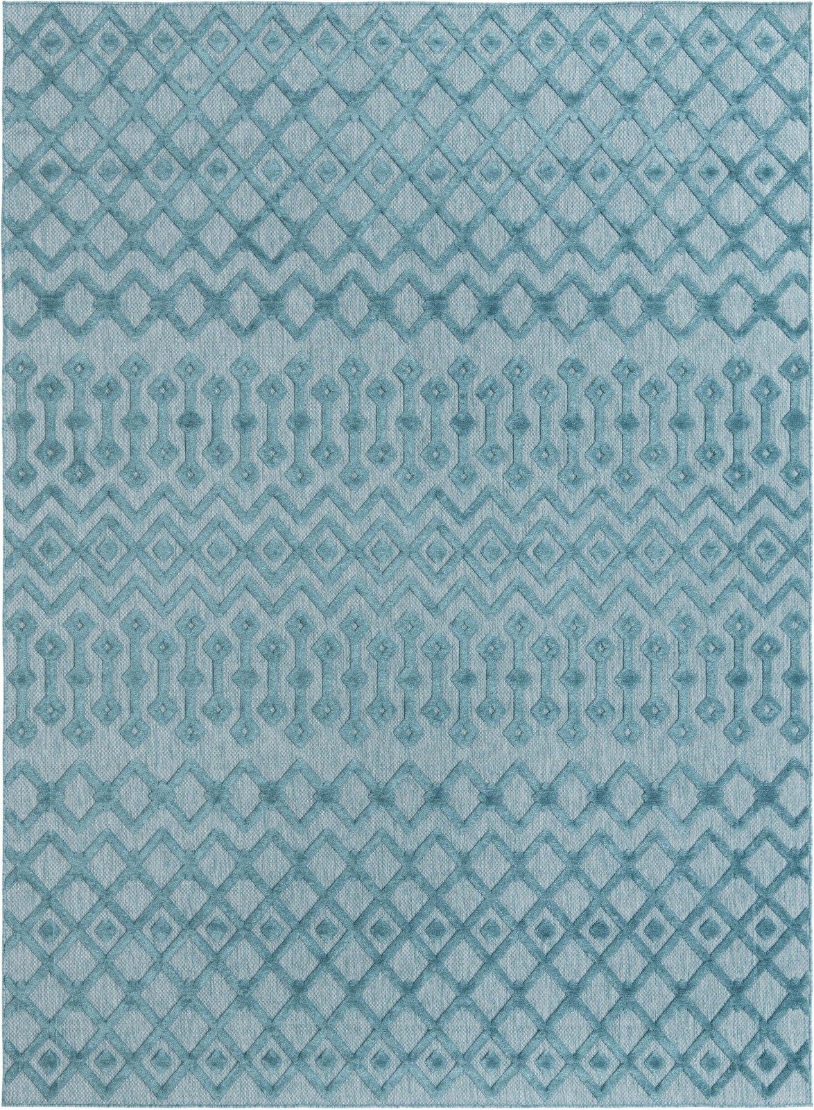 9' x 12' Creed · Geometric lattice Outdoor Rug, aqua blue