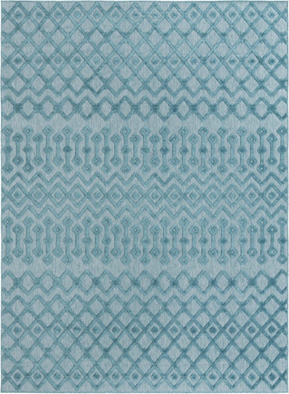 9' x 12' Creed · Geometric lattice Outdoor Rug, aqua blue