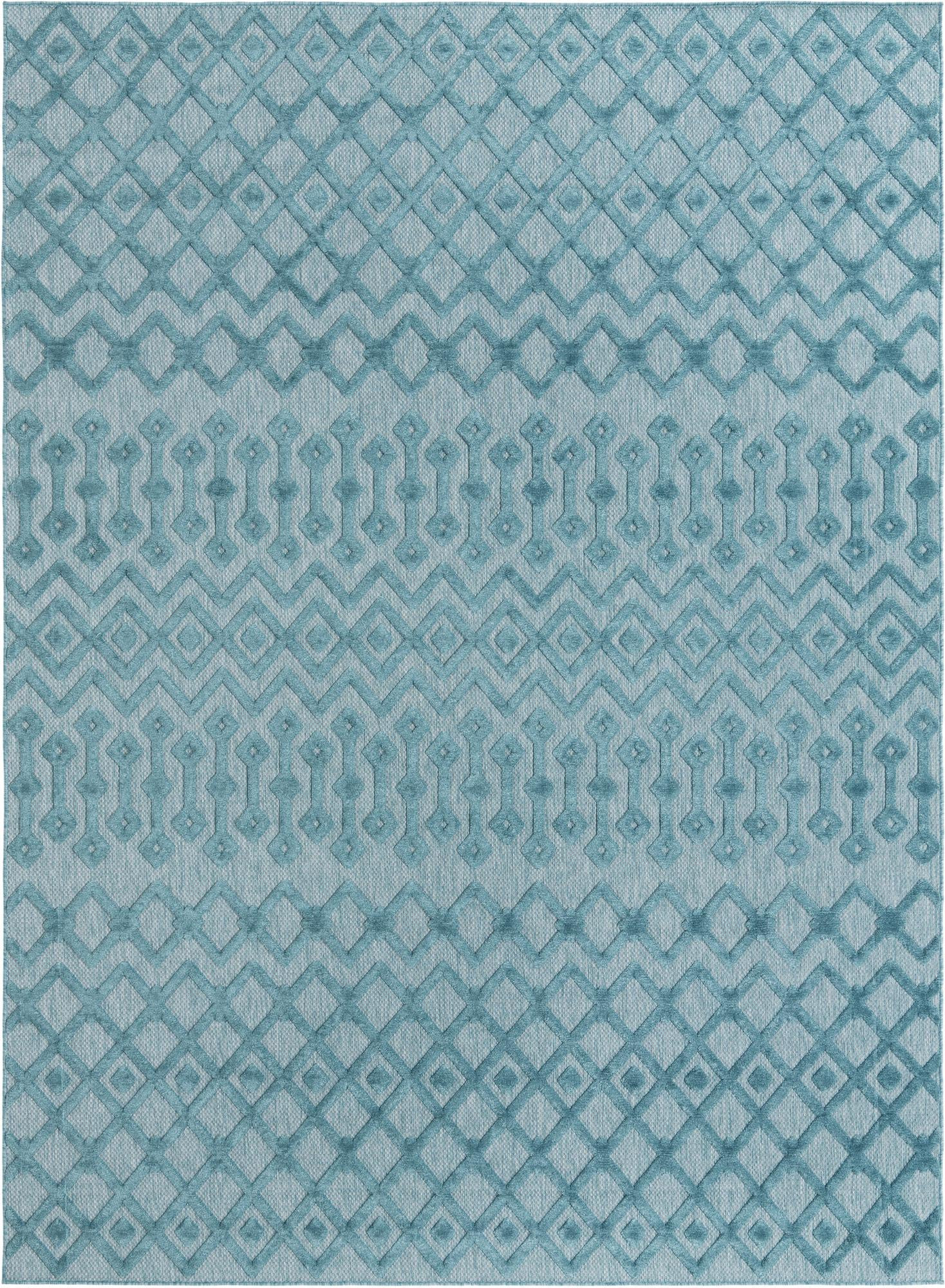 9' x 12' Creed · Geometric lattice Outdoor Rug, aqua blue