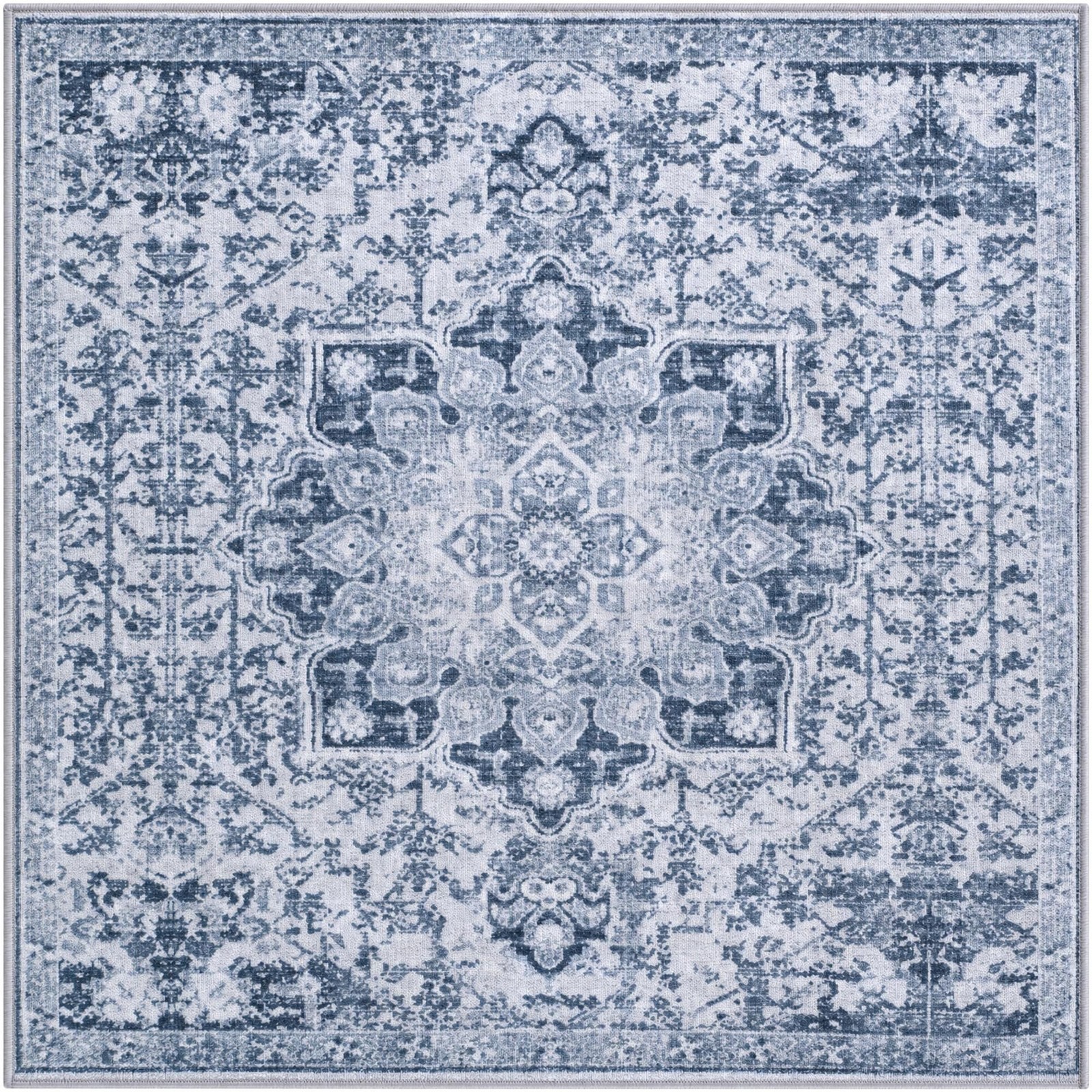 4' x 4' Rideout · Distressed medallion rug, gray and ivory