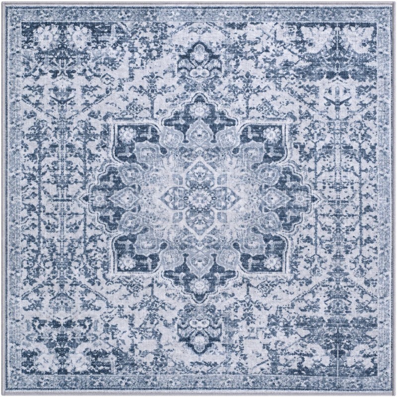 4' x 4' Rideout · Distressed medallion rug, gray and ivory