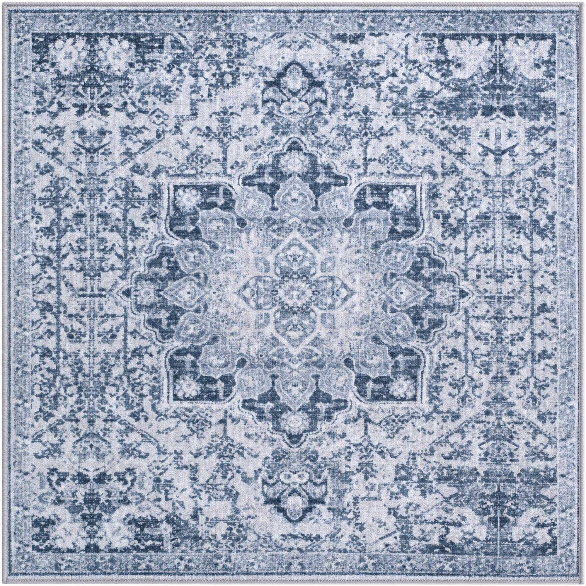 4' x 4' Rideout · Distressed medallion rug, gray and ivory