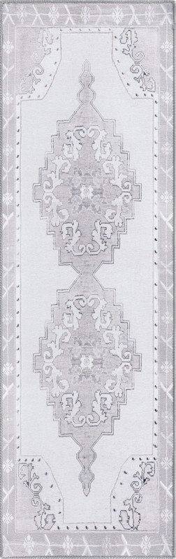Sanderson · Medallion Washable Rug, gray and white