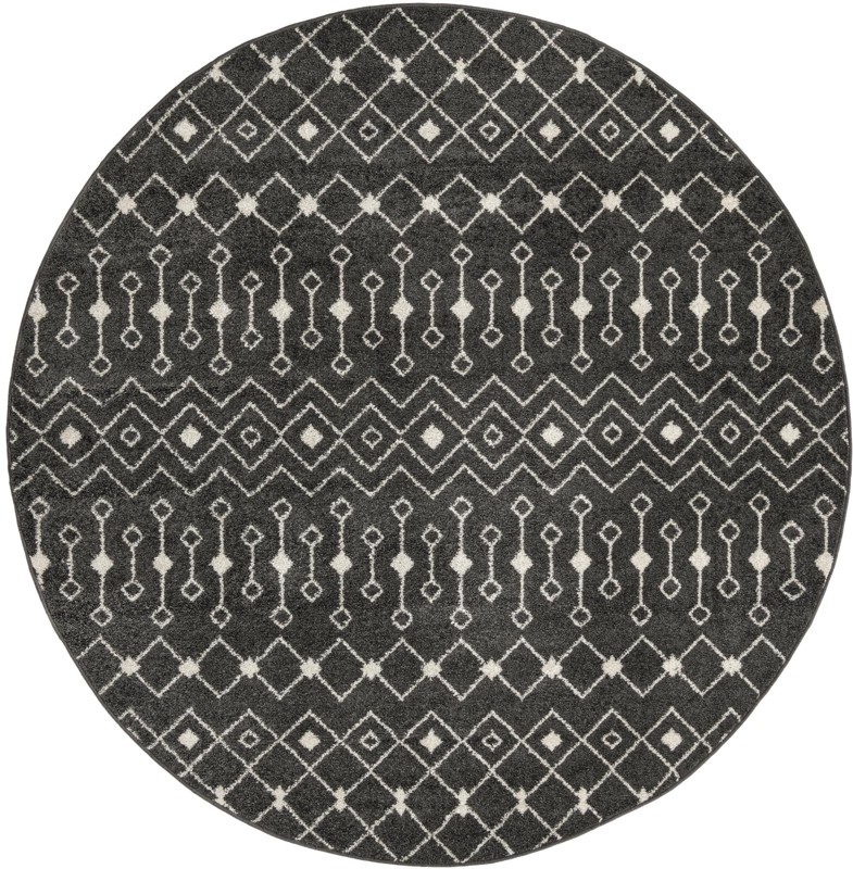 7' 10 x 7' 10 Boswell · Geometric tribal rug, dark gray and ivory