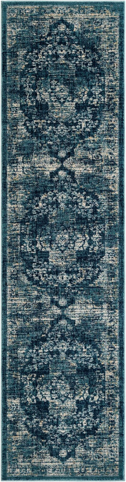 2' 7 x 10' Fanshawe · Medallion rug, navy and beige