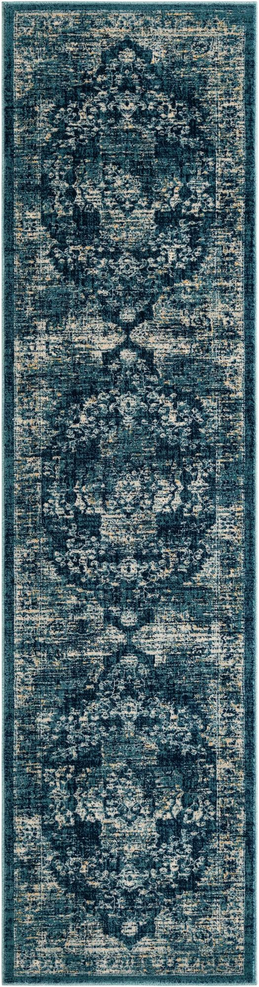 2' 7 x 10' Fanshawe · Medallion rug, navy and beige