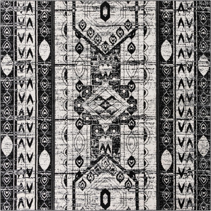 7' 10 x 7' 10 Grouse · Tribal medallion rug, black and white