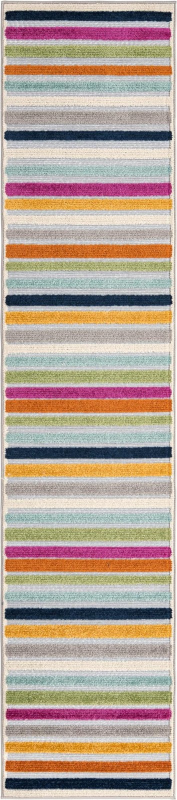 2' x 10' Wesley · Striped Outdoor Rug, multicolor and gray