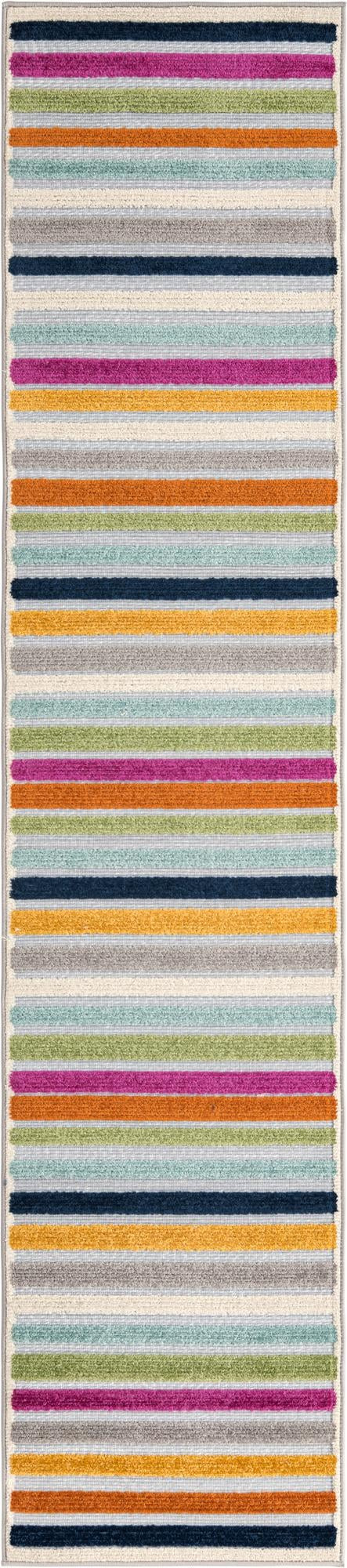2' x 10' Wesley · Striped Outdoor Rug, multicolor and gray