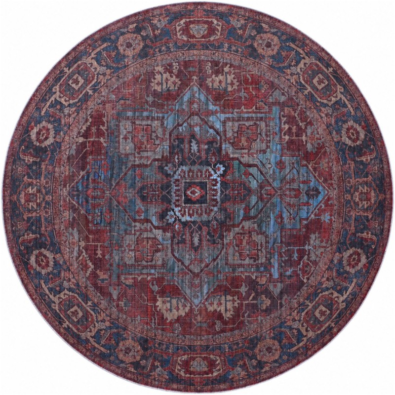 7' 3 x 7' 3 Rathbone · Medallion rug, rust and blue