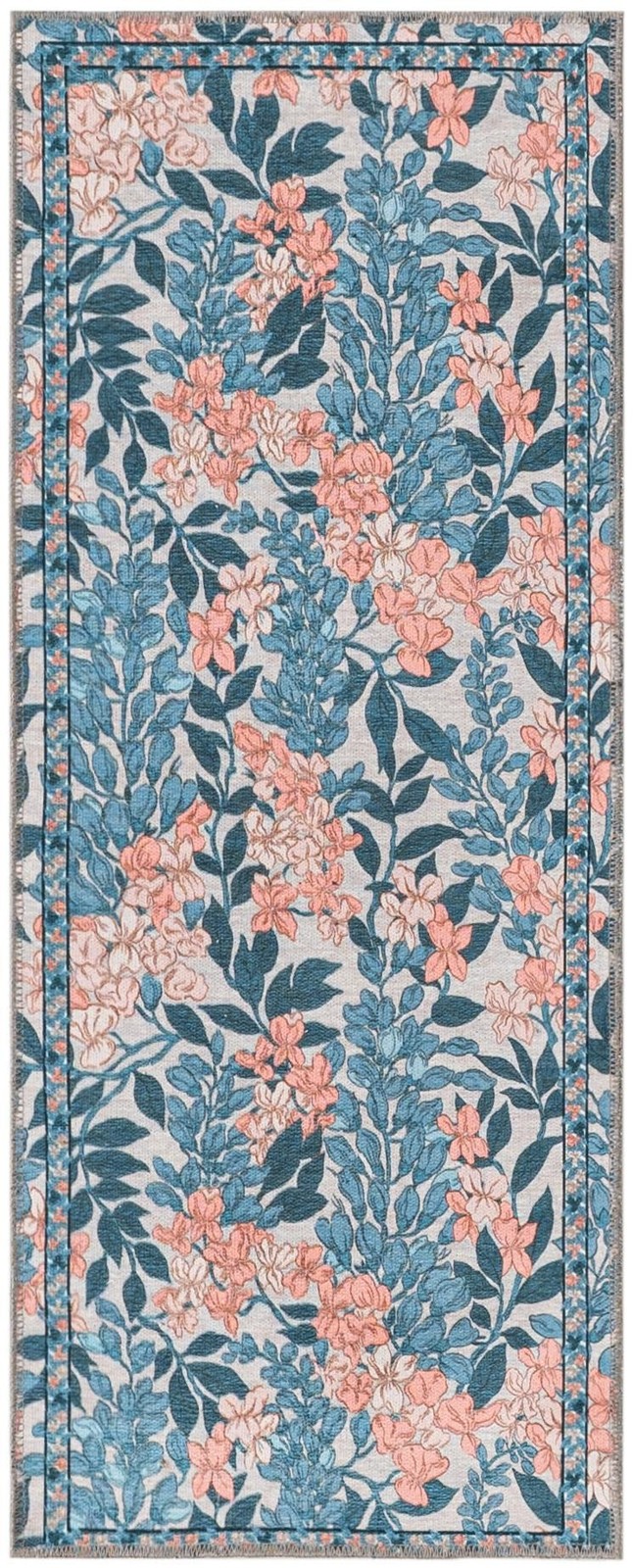 2' x 5' Hanson · Floral rug, blue and peach
