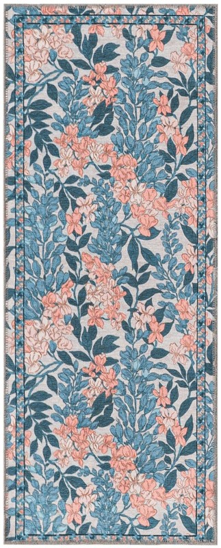 Hanson · Floral rug, blue and peach