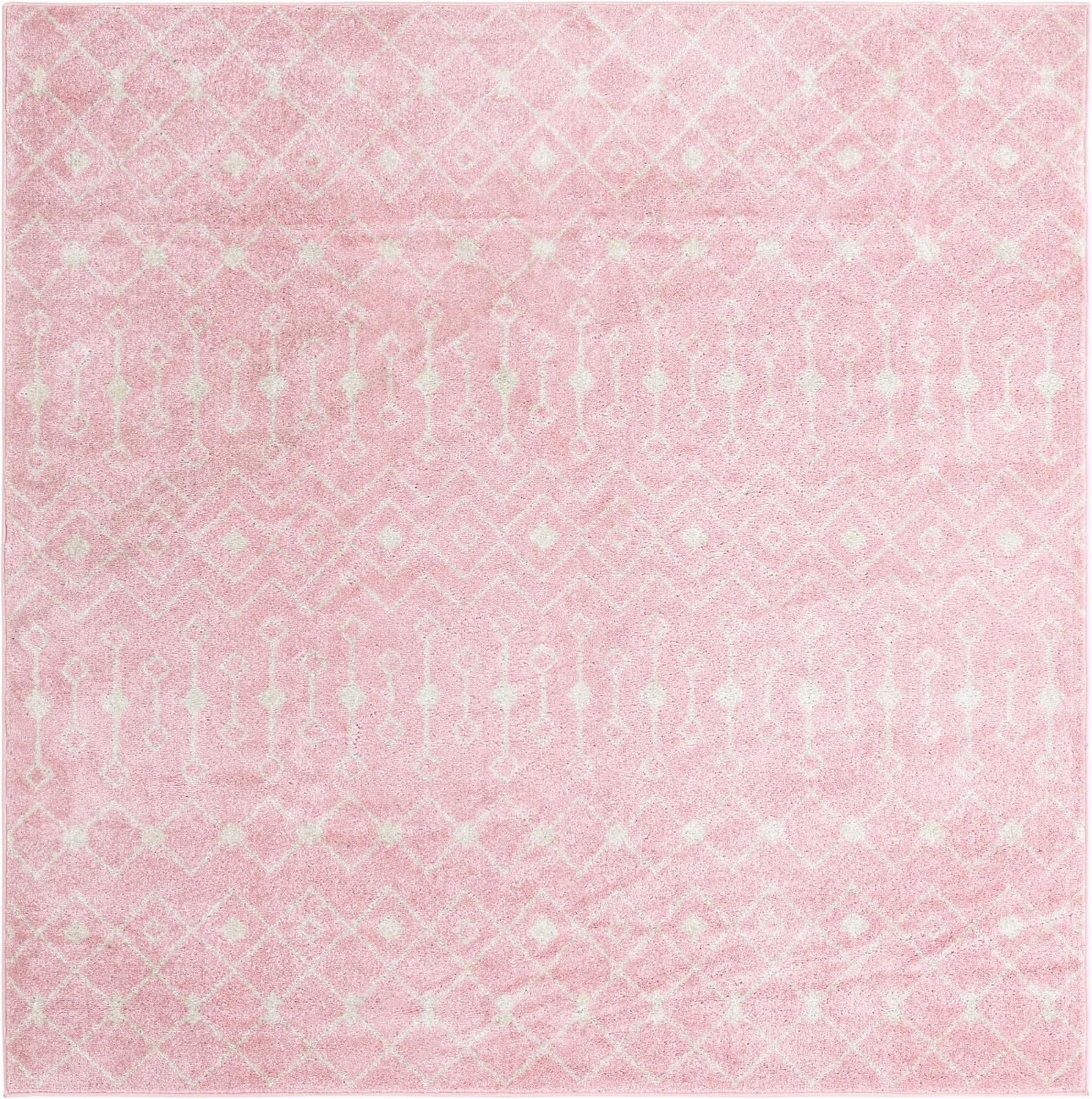 7' 10 x 7' 10 Boswell · Geometric trellis rug, pink and ivory