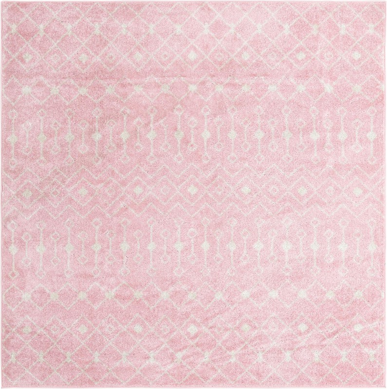 7' 10 x 7' 10 Boswell · Geometric trellis rug, pink and ivory