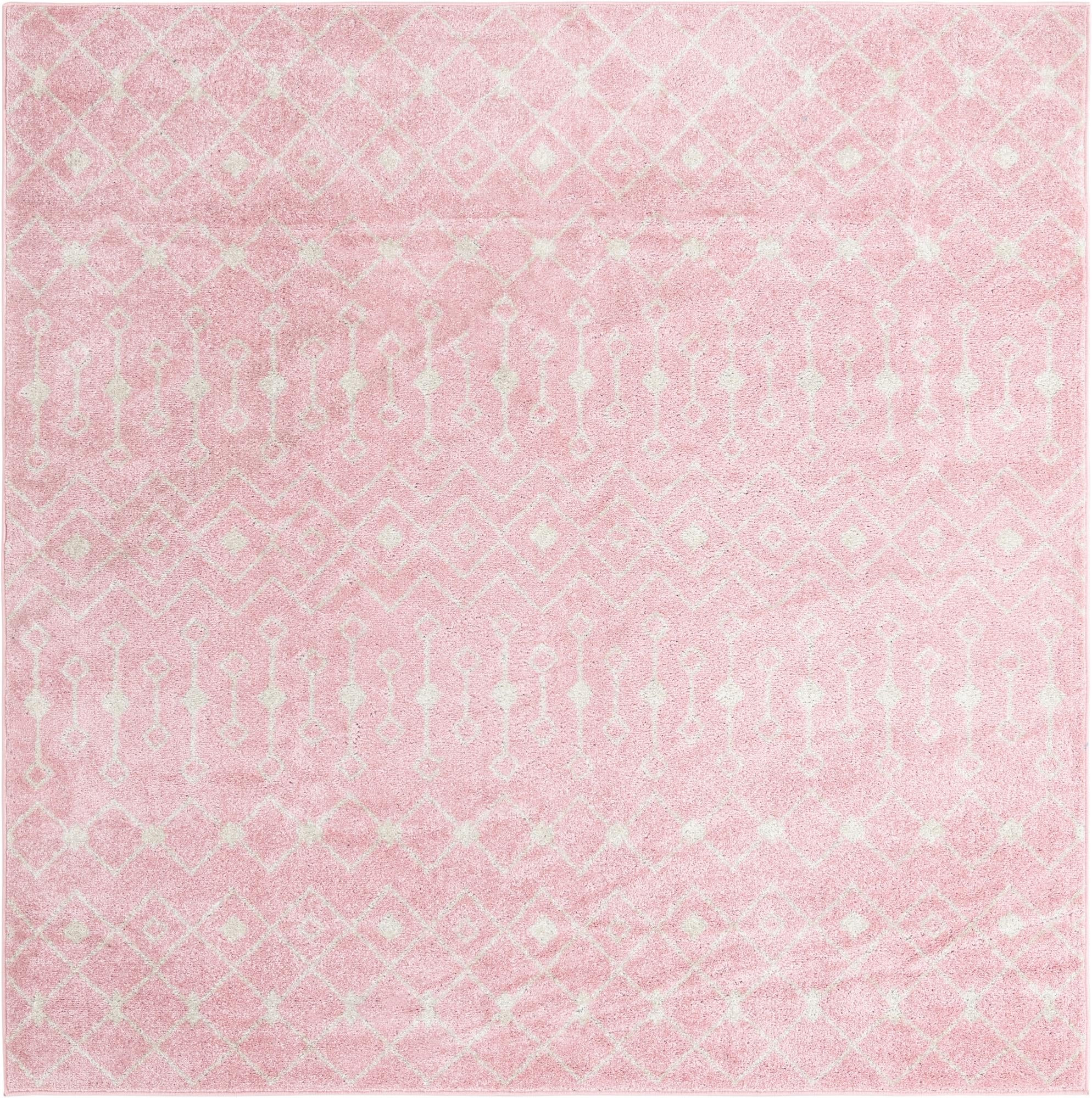 7' 10 x 7' 10 Boswell · Geometric trellis rug, pink and ivory